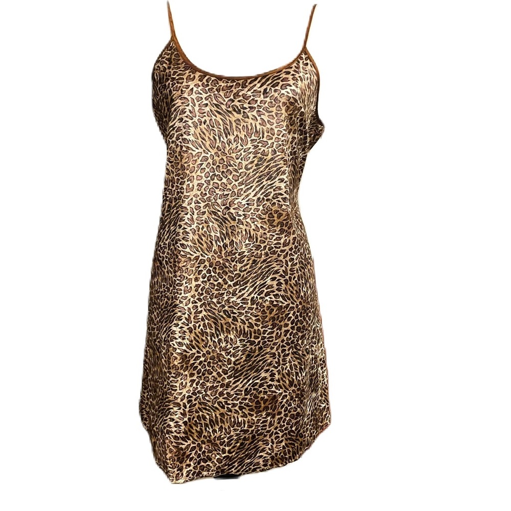 Vintage Y2K Animal Print Velvet Velour /Slip Dress Nightgown - Picture 4 of 9